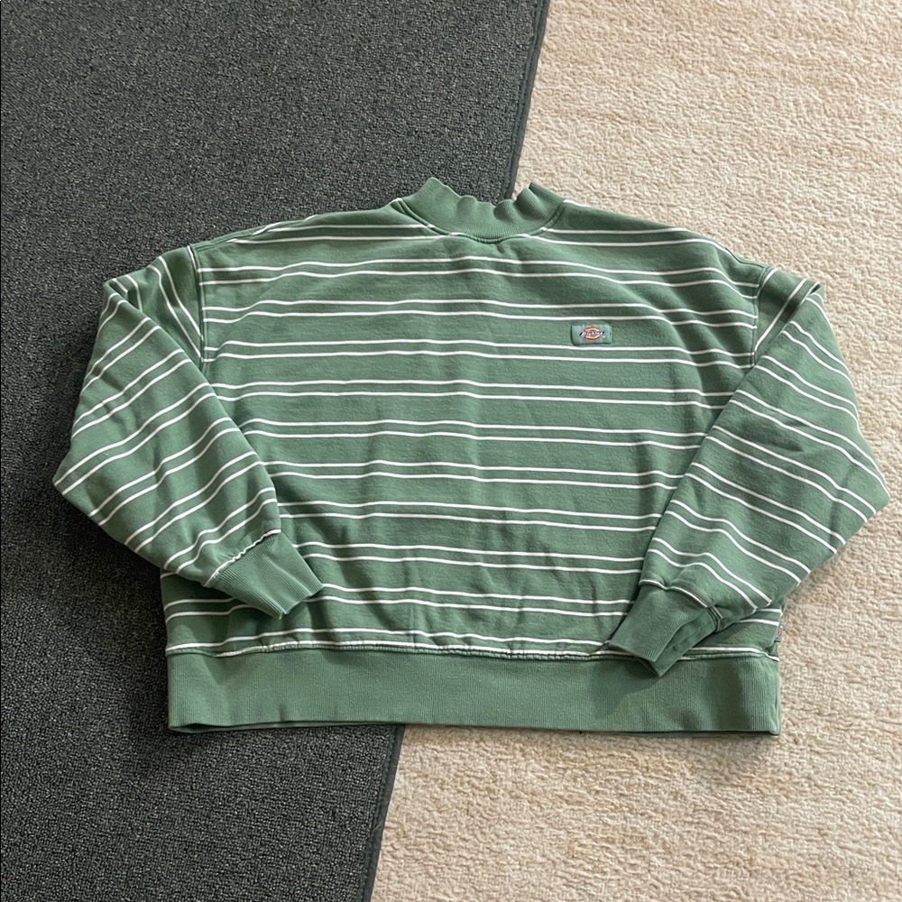 Green Striped Mock Neck Sweatshirt